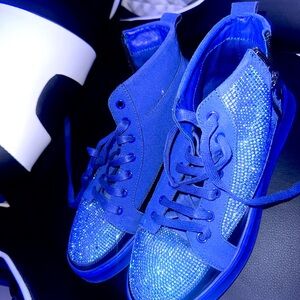 Blue High-Top Sneakers with Rhinestone Detailing